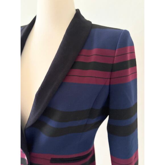 BCBGMAXAZRIA Knit Blazer Size XS Striped Women's Blazer Blue Red Maroon - Picture 3 of 8